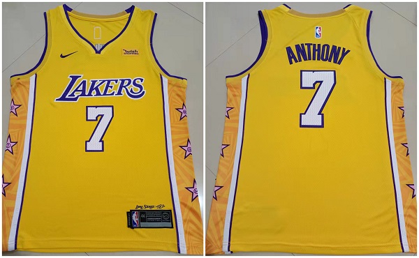 Men's Los Angeles Lakers #7 Carmelo Anthony Yellow Stitched Basketball Jersey Men's Los Angeles Lakers #7 Carmelo Anthony Yellow Stitched Basketball Jersey